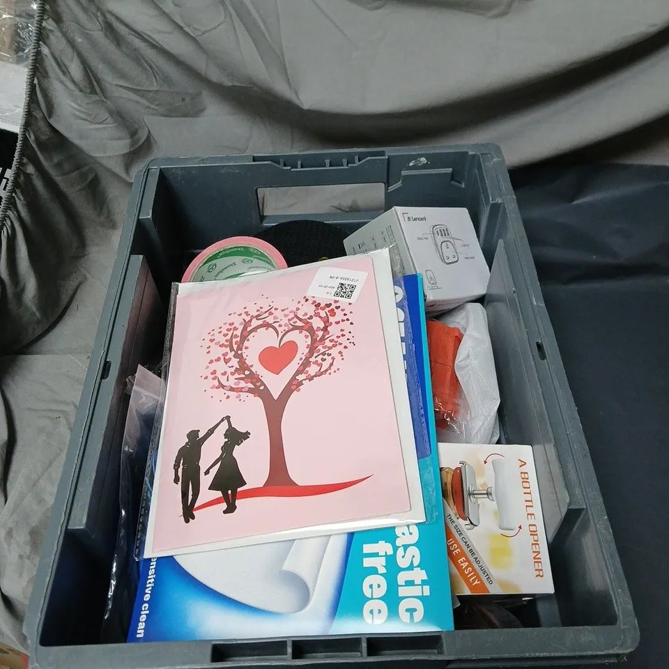 APPROXIMATELY 20 ASSORTED HOUSEHOLD ITEMS TO INCLUDE LAUNDRY SHEETS, DUCT TAPE, BOTTLE OPENER, TRAVEL ADAPTER ETC