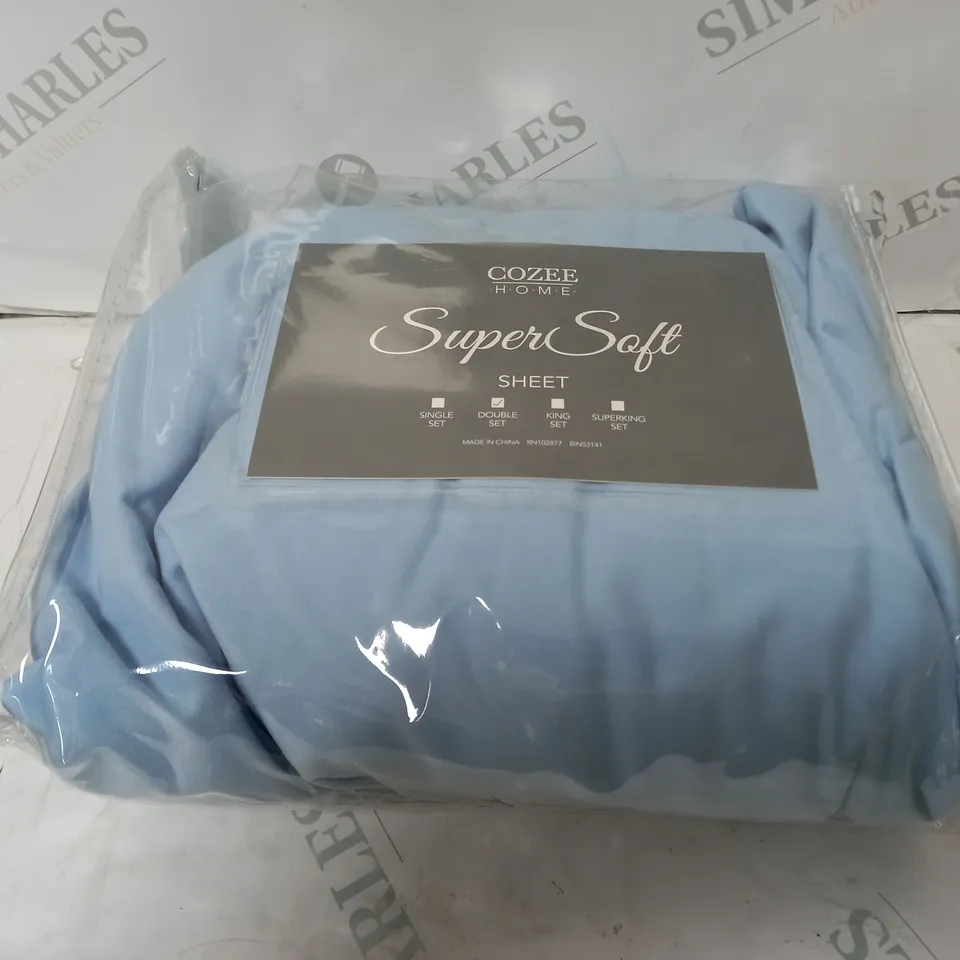 SUPERSOFT BY COZEE HOME DEEP POCKET FITTED SHEET IN BLUE - DOUBLE