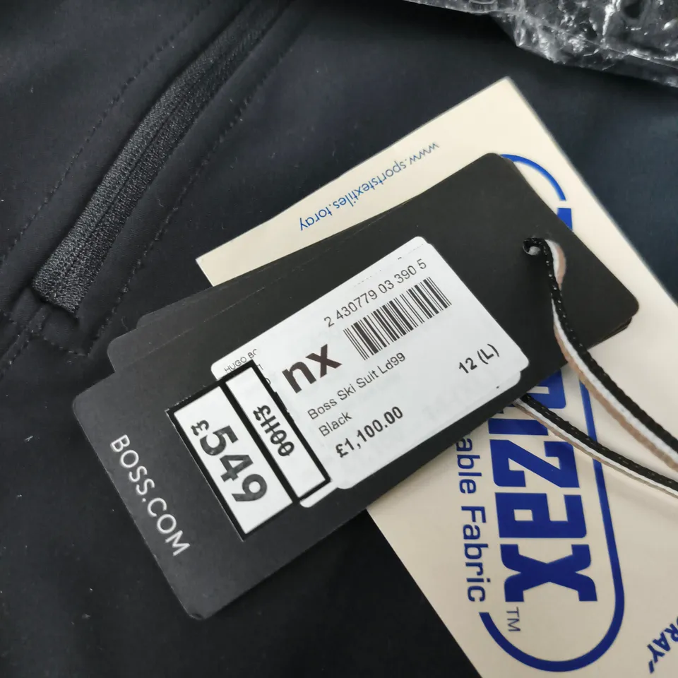 HUGO BOSS SKI SUIT - BLACK WITH TAN/CREAM PANELS, UK 12