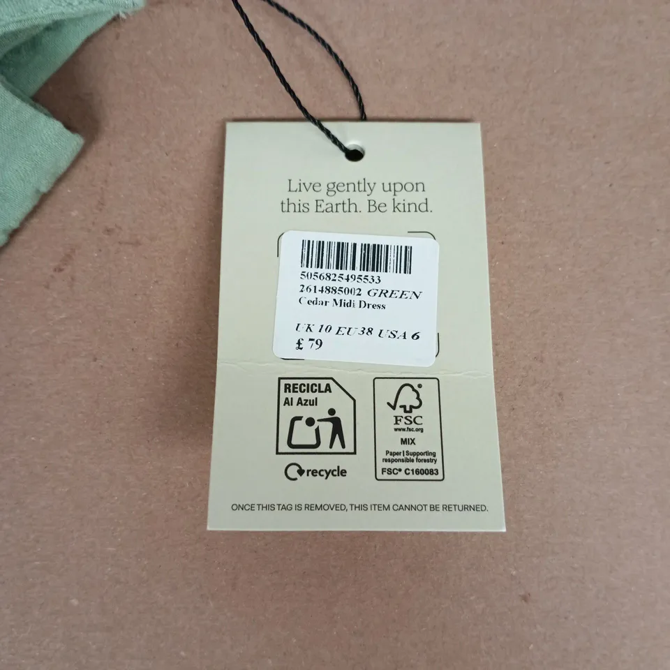 Green Cedar Midi Dress – UK 10 (EU 38, USA 6)