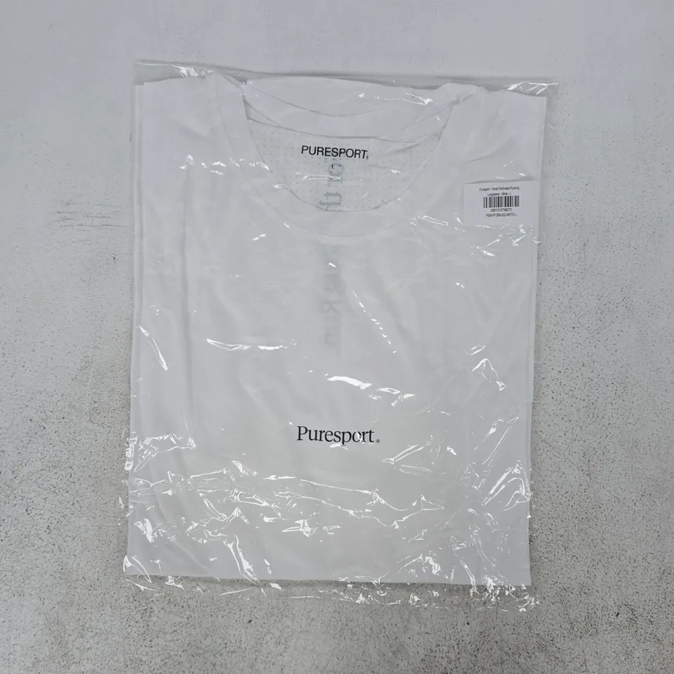 BAGGED PURESPORT PANEL PERFORATED RUNNING LONGSLEEVE T-SHIRT IN WHITE SIZE LARGE
