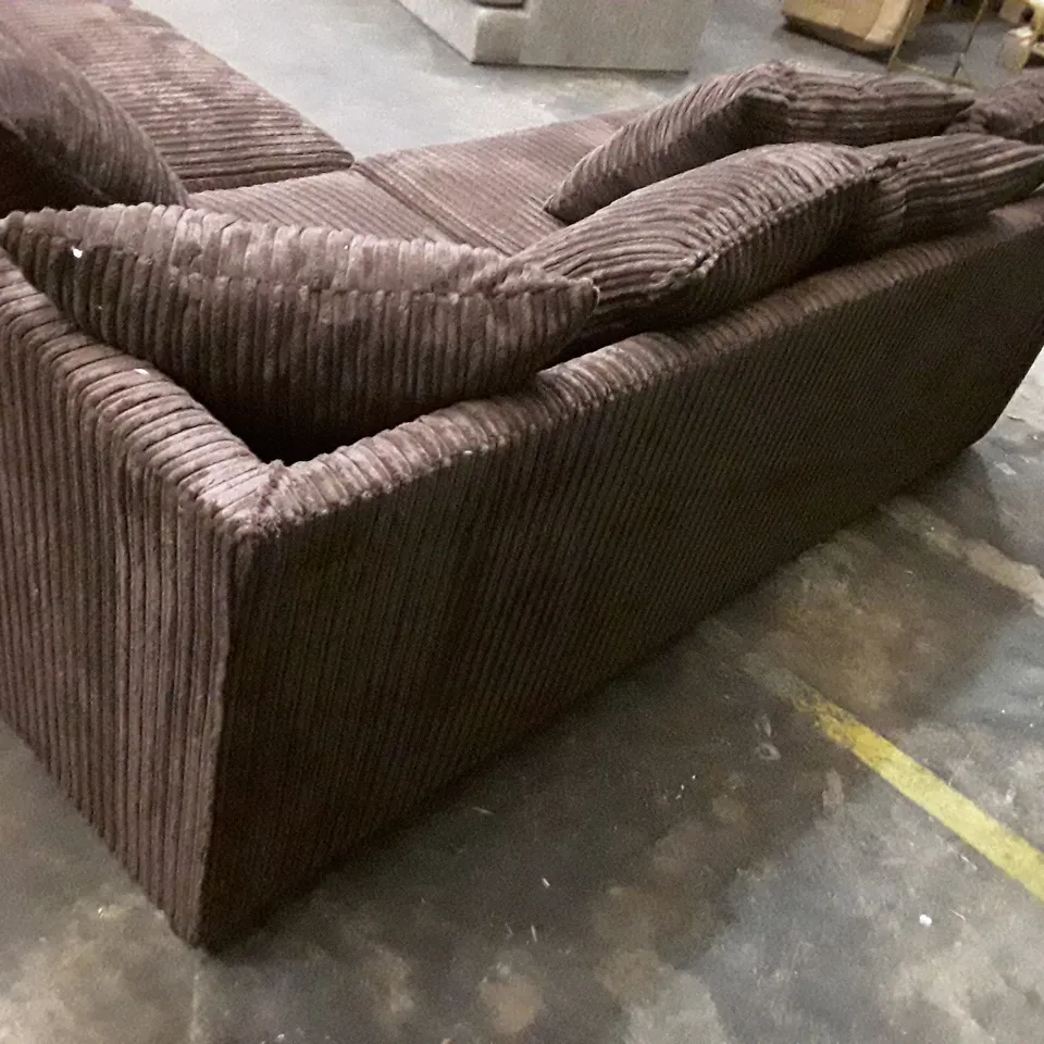 QUALITY DESIGNER L-SHAPED SOFA - BROWN CORDUROY FABRIC 