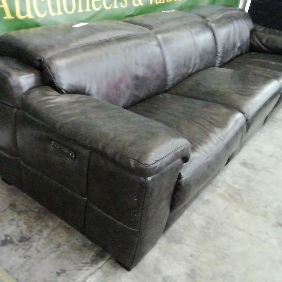 DESIGNER SOFOLOGY LAURENCE DARK BROWN LEATHER DUAL POWER RECLINING FOUR SEATER SOFA 