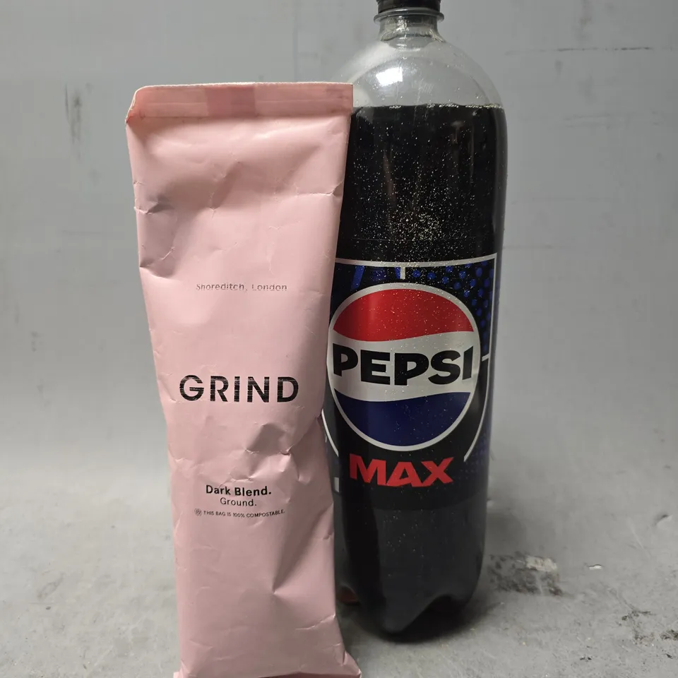 APPROXIMATELY 3 ASSORTED FOOD & DRINK ITEMS TO INCLUDE - PEPSI MAX . GRIND DARK BLEND GROUND 