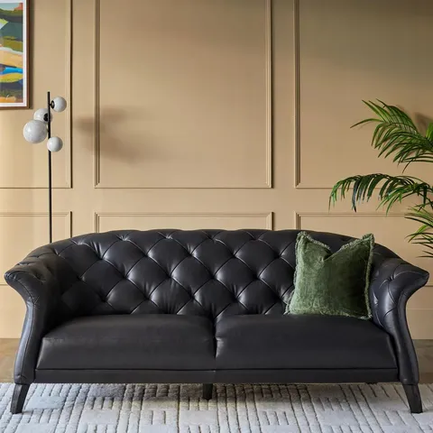 BOXED DANETTI LUXE BLACK LEATHER 2 SEATER SOFA