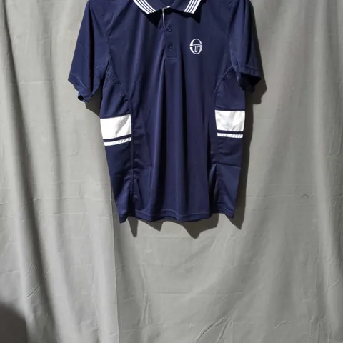 SERGIO TACCHINI POLO SHIRT – NAVY WITH WHITE STRIPES (UK S)