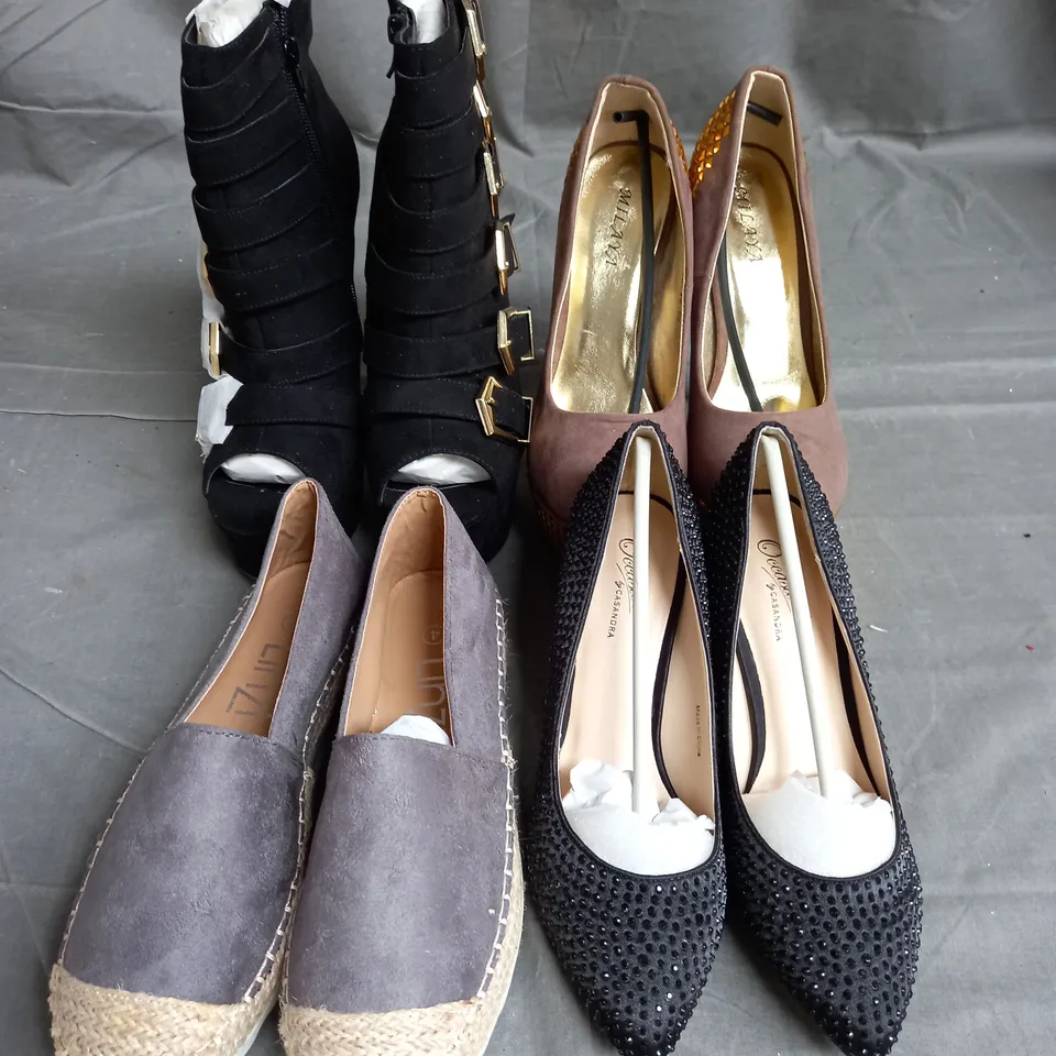 BOX OF 10 PAIRS OF ASSORTED SHOES IN VARIOUS COLOURS, STYLES AND SIZES