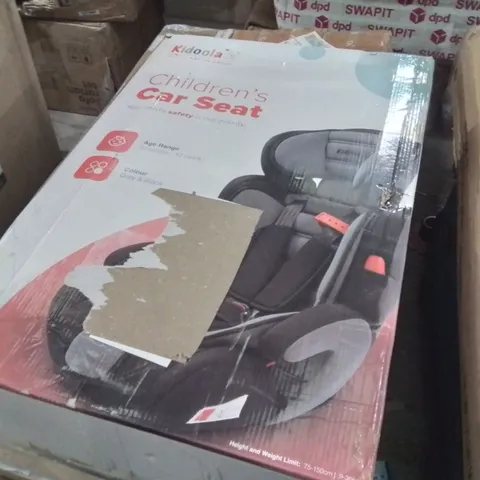 BOXED KIDOOLA CHILDREN'S CAR SEAT BLACK AND GREY