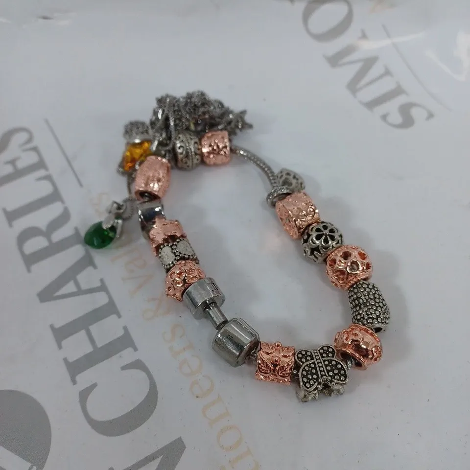 CLEAR CRYSTAL CHARM BRACELET & ASSORTED CHARMS