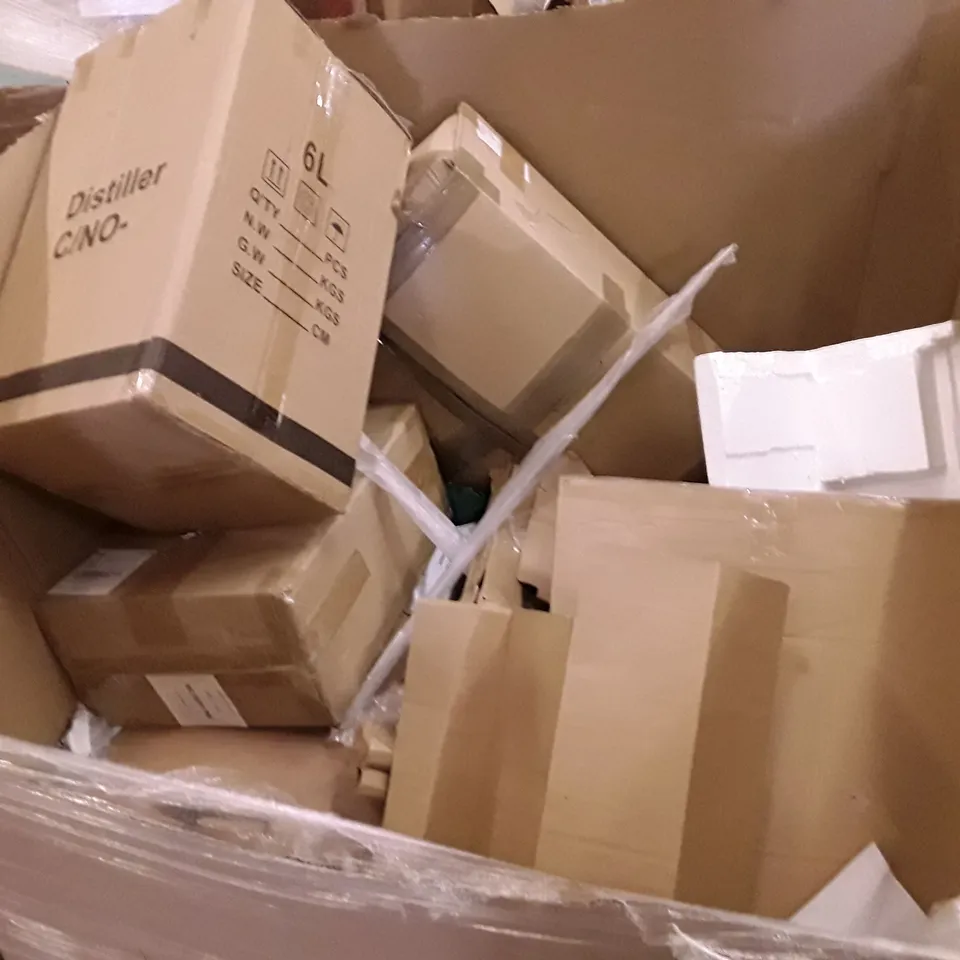 PALLET OF ASSORTED PRODUCTS INCLUDING KITCHEN FAUCET, FOOT SPA MASSAGER, ROTARY WASHING LINE, VACMASTER 30L VACUUM, MONITOR STAND  