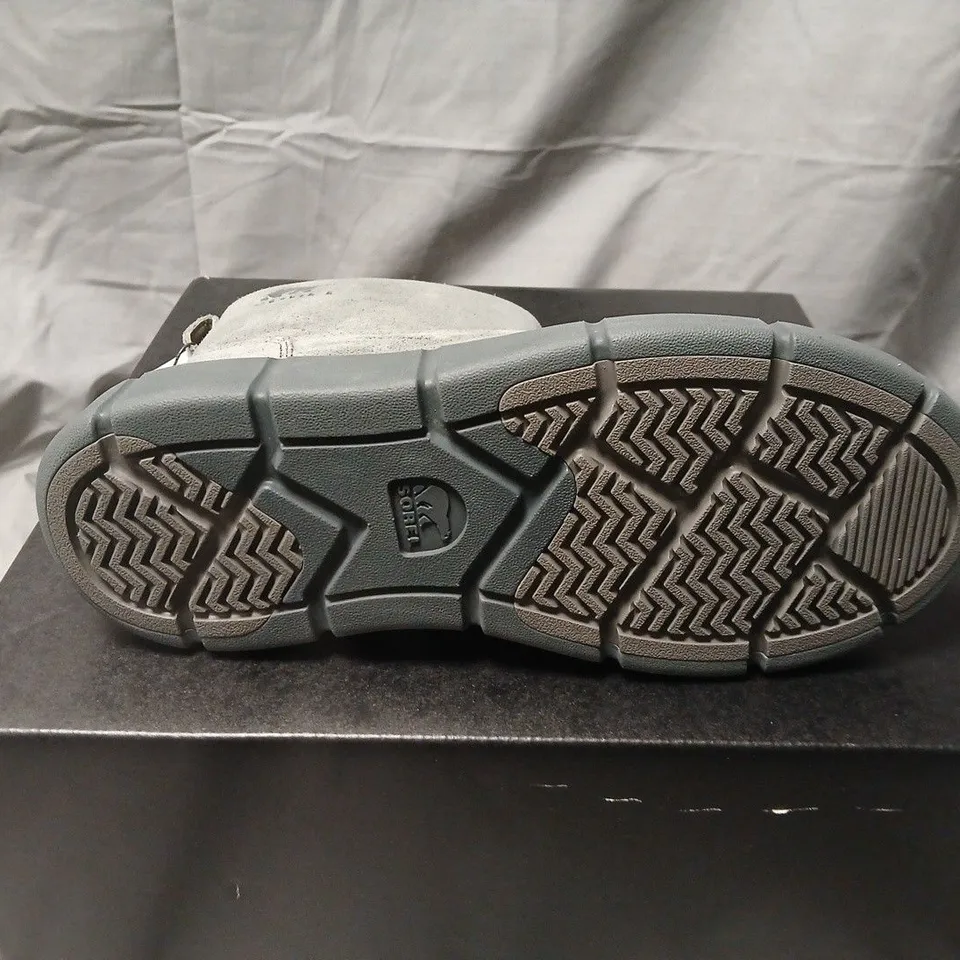 BOXED SOREL EXPLORER III SLIP-ON WP BOOTS – WOMEN'S, GREY SUEDE, UK 6.5