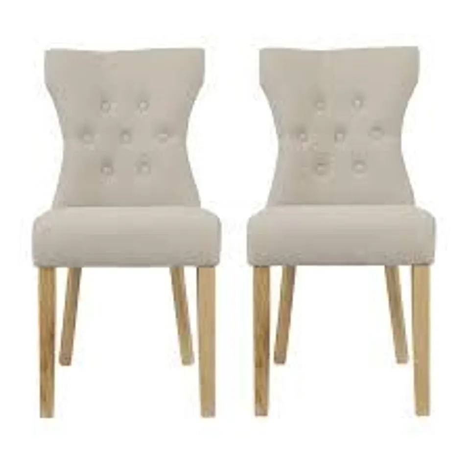 BOXED PAIR OF NAPLES DINING CHAIRS - OAK LEGS/BEIGE FABRIC (1 BOX)