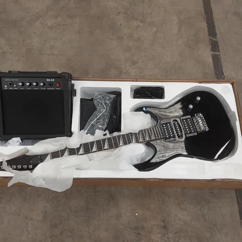 BOXED ELECTRIC GUITAR AND GUITAR AMPLIFIER 