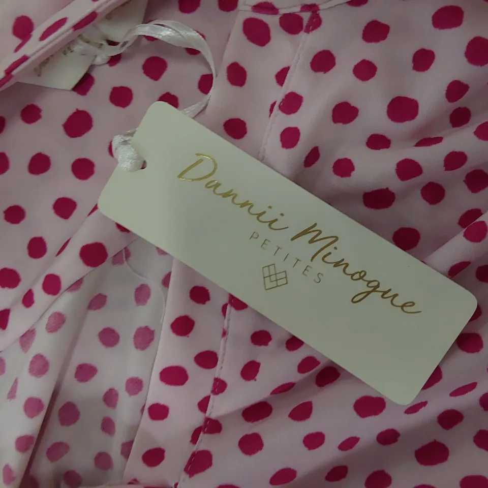 BOX OF APPROXIMATELY 8 BRAND NEW PINK POLKA DOT SMOCK DRESSES WITH TIE