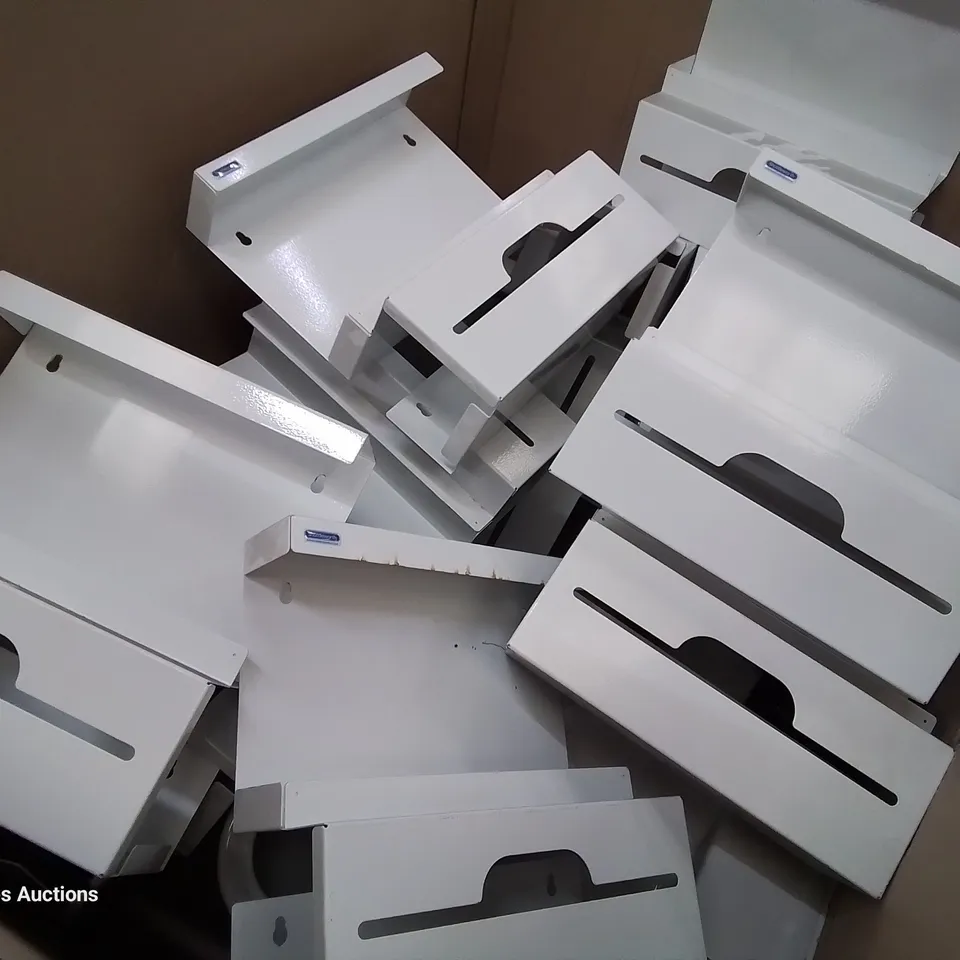 PALLET OF METAL WALL MOUNTED DISPENCERS & 4 ASSORTED BASINS