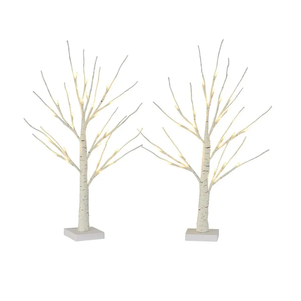BOXED NEO SET OF 2 LED PRE LIT TWIG TREE LIGHTS 60CM BIRCH TREE LAMP WARM WHITE LIGHTS