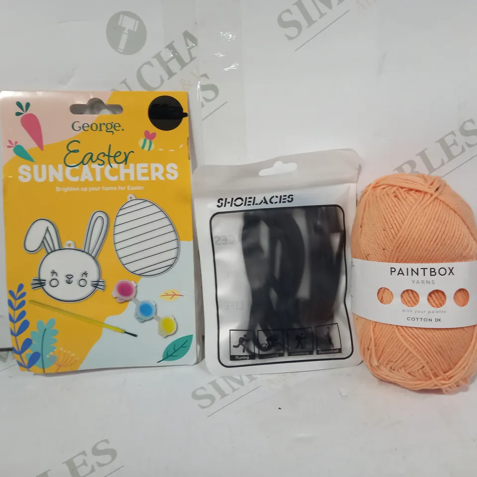 LOT OF APPROXIMATELY 10 ASSORTED HOUSEHOLD ITEMS TO INCLUDE PAINTBOX YARN, SHOLACES, EASTER SUNCATCHERS, ETC
