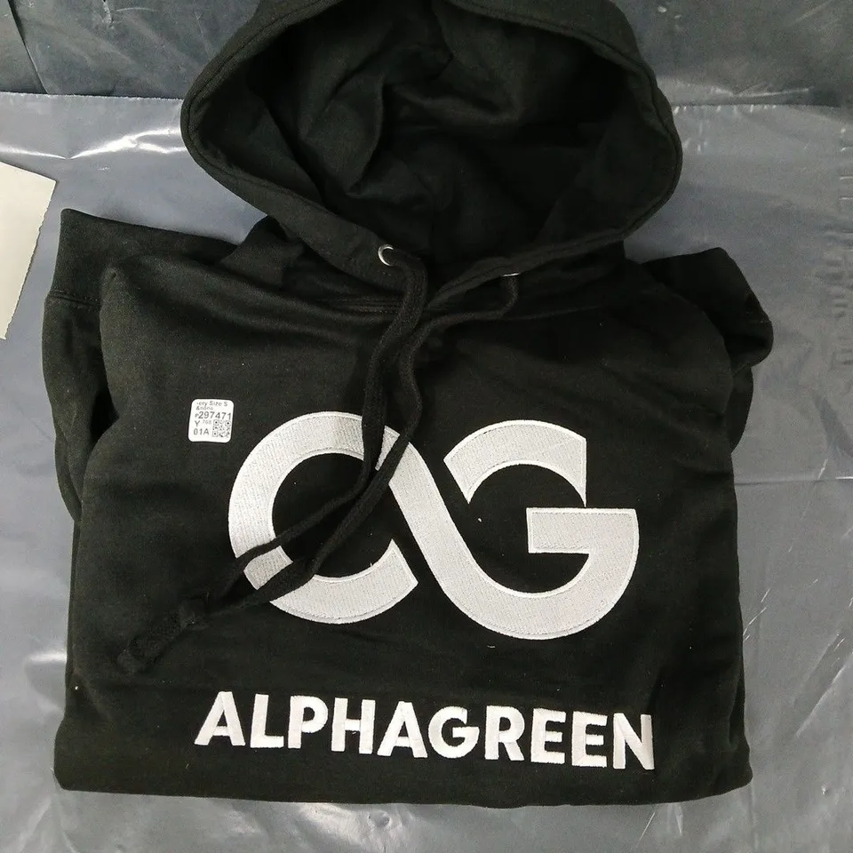 5X AlphaGreen Hoodie – Black, Logo Graphic, Size S
