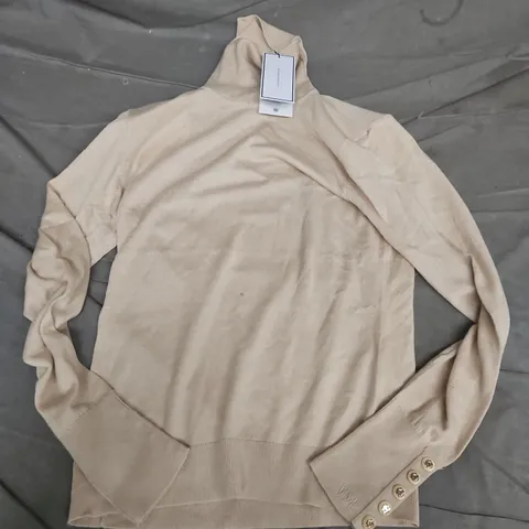 HOLLAND COOPER VICTORIA CASHMERE ROLL NECK IN STONE - MEDIUM