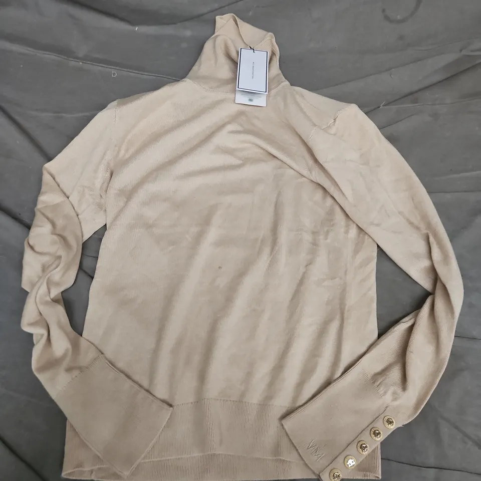 HOLLAND COOPER VICTORIA CASHMERE ROLL NECK IN STONE - MEDIUM