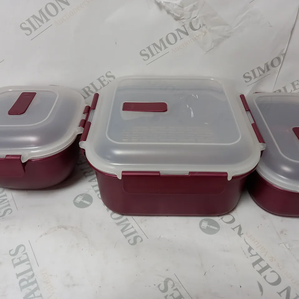 SET OF 3 LOCK 'N LOCK MICROWAVABLE CONTAINERS IN BURGUNDY