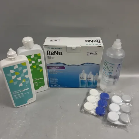 APPROXIMATELY 25 ASSORTED CONTACT LENS ACCESSORIES TO INCLUDE CASES & SOLUTION
