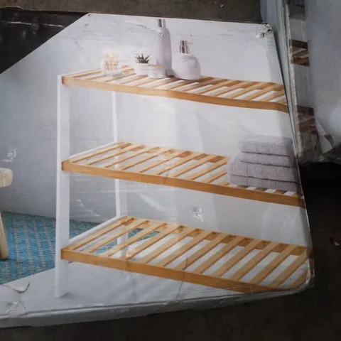 BOXED KEPLIN 3 TIER BAMBOO SHOE RACK - WHITE & NATURAL 