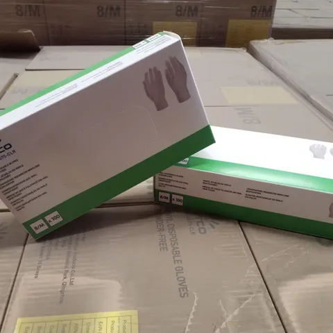 PALLET OF APPROXIMATELY 56 INTCO VINYL DISPOSABLE GLOVES 100PK BOXES - MEDIUM