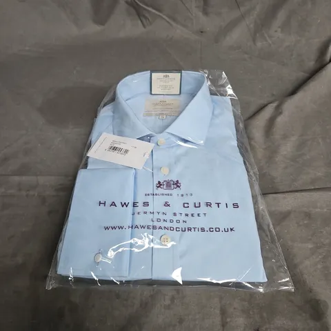 HAWES & CURTIS WINDSOR CLASSIC FIT FULL CUTAWAY COLLAR DOUBLE CUFF SHIRT IN BLUE SIZE 17/36