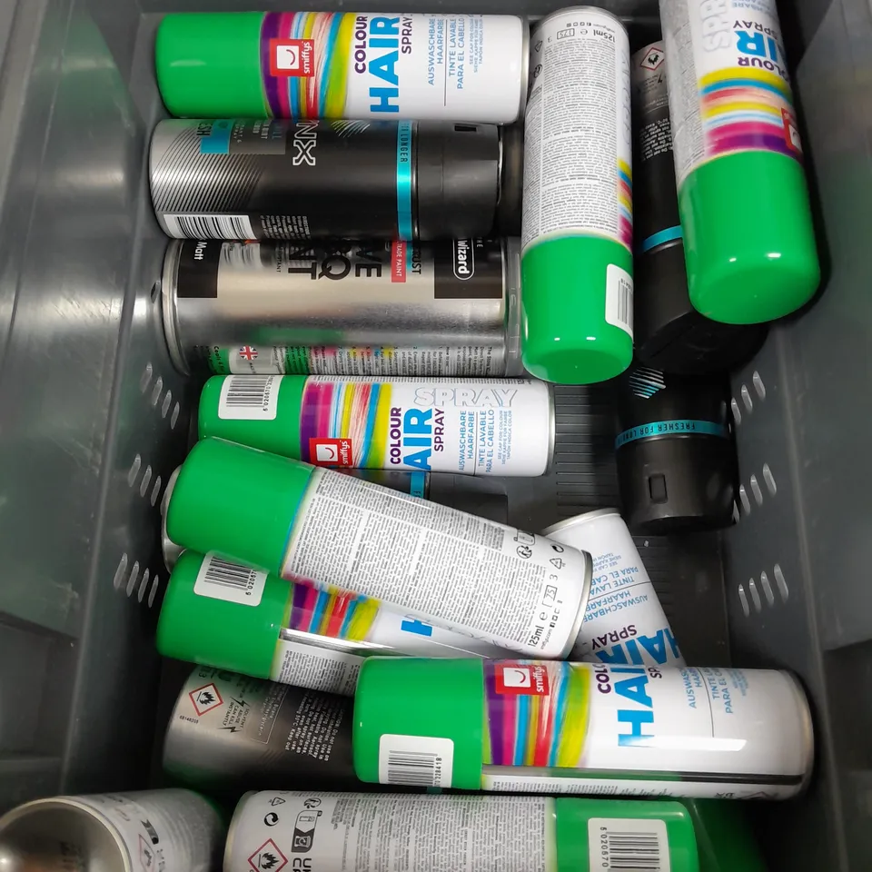 APPROXIMATELY 10 ASSORTED AEROSOLS TO INCLUDE DRY SHAMPOO , BBQ PAINT , LYNX BODY SPRAY , ETC 