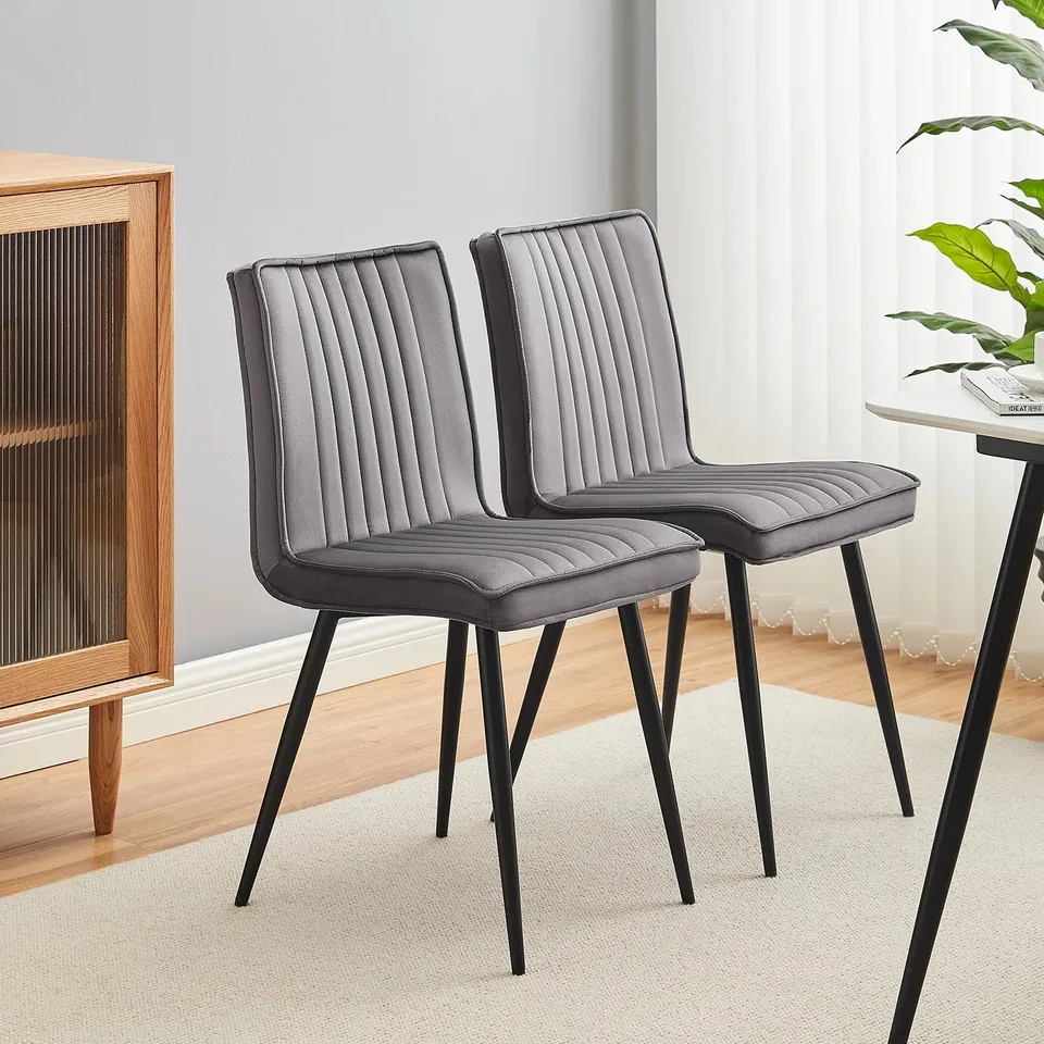 BOXED SET OF 4 GREY FABRIC UPHOLSTERED SIDE/DINING CHAIRS