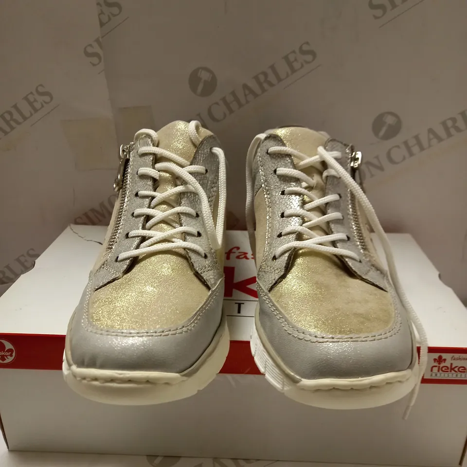 PAIR OF RIEKER METALLIC SILVER LACE UP TRAINERS - SIZE 6.5