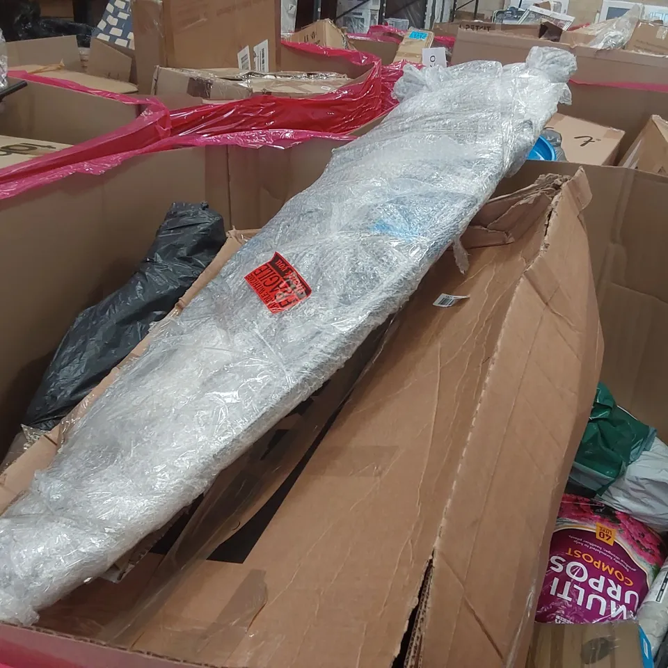 PALLET OF ASSORTED ITEMS TO INCLUDE: IRONING BOARD, HP KEYBOARD SET, COMPOST, A4 PAPER ECT