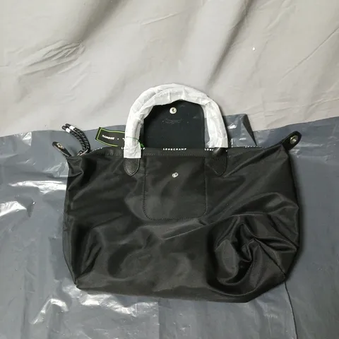 LONGCHAMP ENERGY NYLON TOTE BAG – BLACK WITH WHITE WRAPPED HANDLES