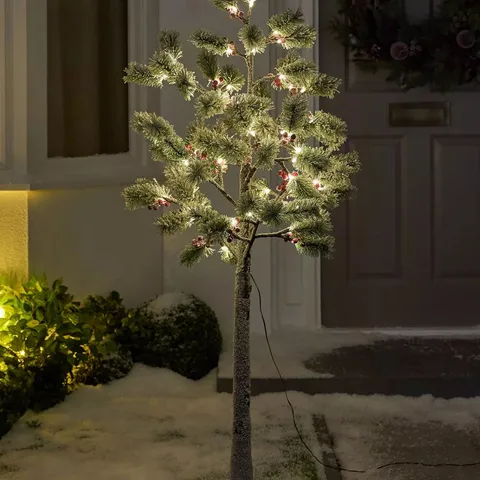 150 CM LIT FLOCKED BERRY & PINE OUTDOOR CHRISTMAS TREE 