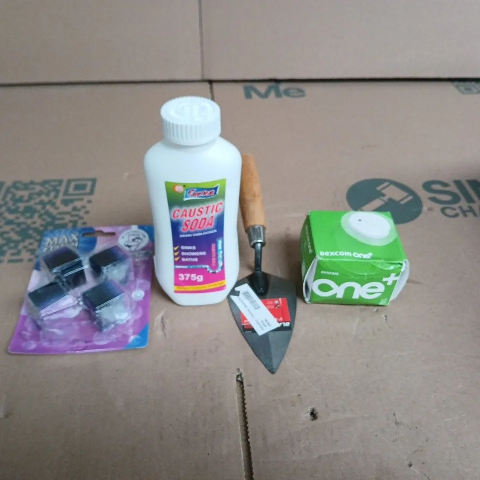 APPROXIMATELY 15 ASSORTED HOUSEHOLD PRODUCTS TO INCLUDE MAX FLUSH CUBE LAVENDER CAUSTIC SODA AND DEXCOM ONE +