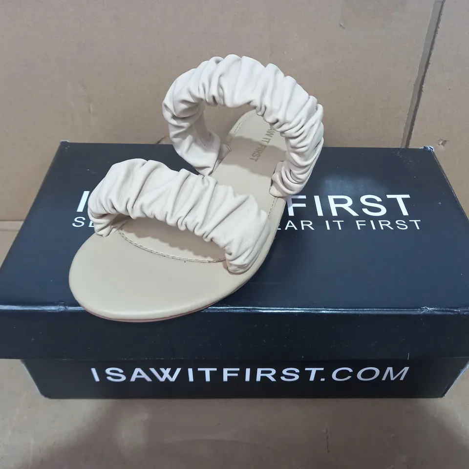 BOXED PAIR OF I SAW IT FIRST SANDALS IN NUDE COLOUR UK SIZE 3