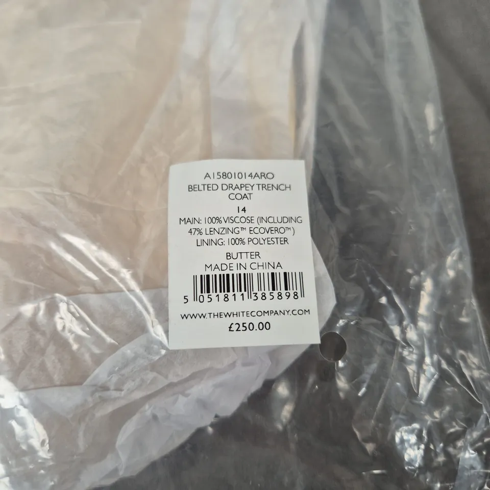 THE WHITE COMPANY BELTED DRAPEY TRENCH COAT – BUTTER – SIZE 14