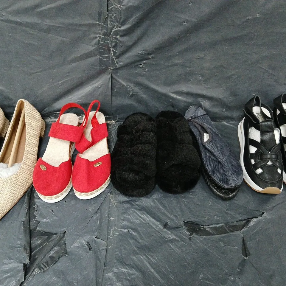 BOX OF APPROXIMATELY 12 PAIRS OF UNBOXED ASSORTED SHOES IN VARIOUS COLOUR, STYLES AND SIZES