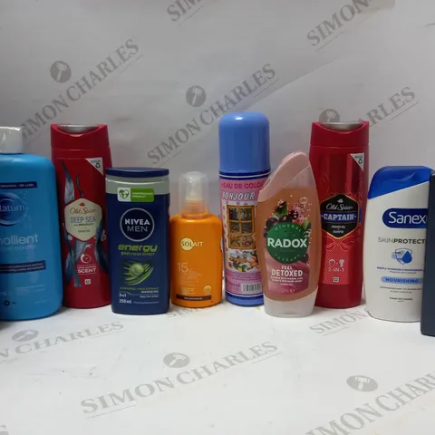 LOT OF APPROX 10 ASSORTED BEAUTY PRODUCTS TO INCLUDE NIVEA MEN SHOWER GEL, RADOX SHOWER GEL, SANEX SKIN PROTECT SHOWER GEL, ETC