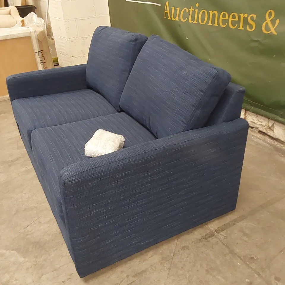 QUALITY DESIGNER NAVY LINEN UPHOLSTERED SOFA BED