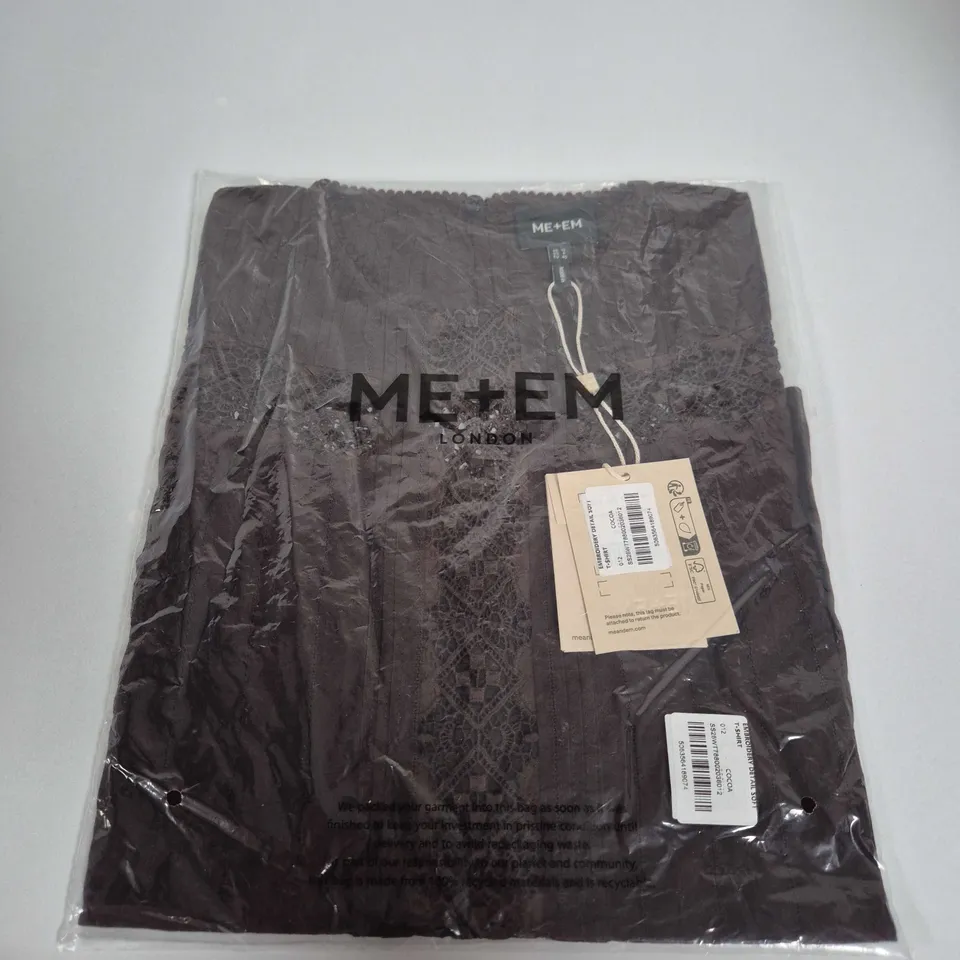 ME+EM LONDON EMBROIDERED DETAIL SOFT T-SHIRT – COCOA SIZE 12