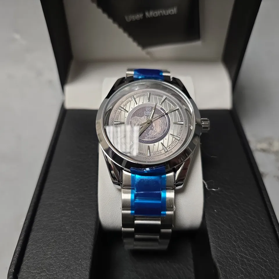 ERNEST FERDINAND WATCH – GLOBAL DIAL – STAINLESS STEEL STRAP – 3ATM WATER RESISTANT - GIFT BOX
