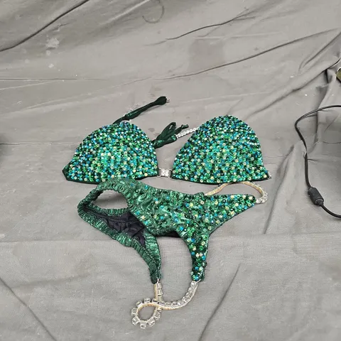 GEORGINA ROSE GREEN RHINESTONE BEADED BIKINI SET, TWO-PIECE – WOMEN'S SWIMWEAR-SIZE UNSPECIFIED 
