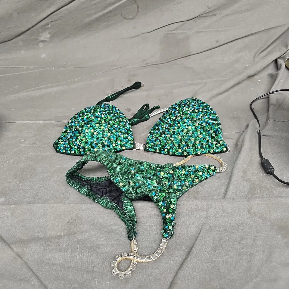 GEORGINA ROSE GREEN RHINESTONE BEADED BIKINI SET, TWO-PIECE – WOMEN'S SWIMWEAR-SIZE UNSPECIFIED 