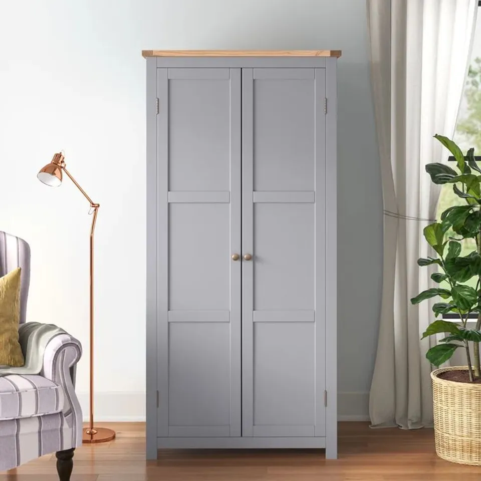 BOXED RAFFERTY 2 DOOR SOLID + MANUFACTURED WOOD WARDROBE (2 BOXES)