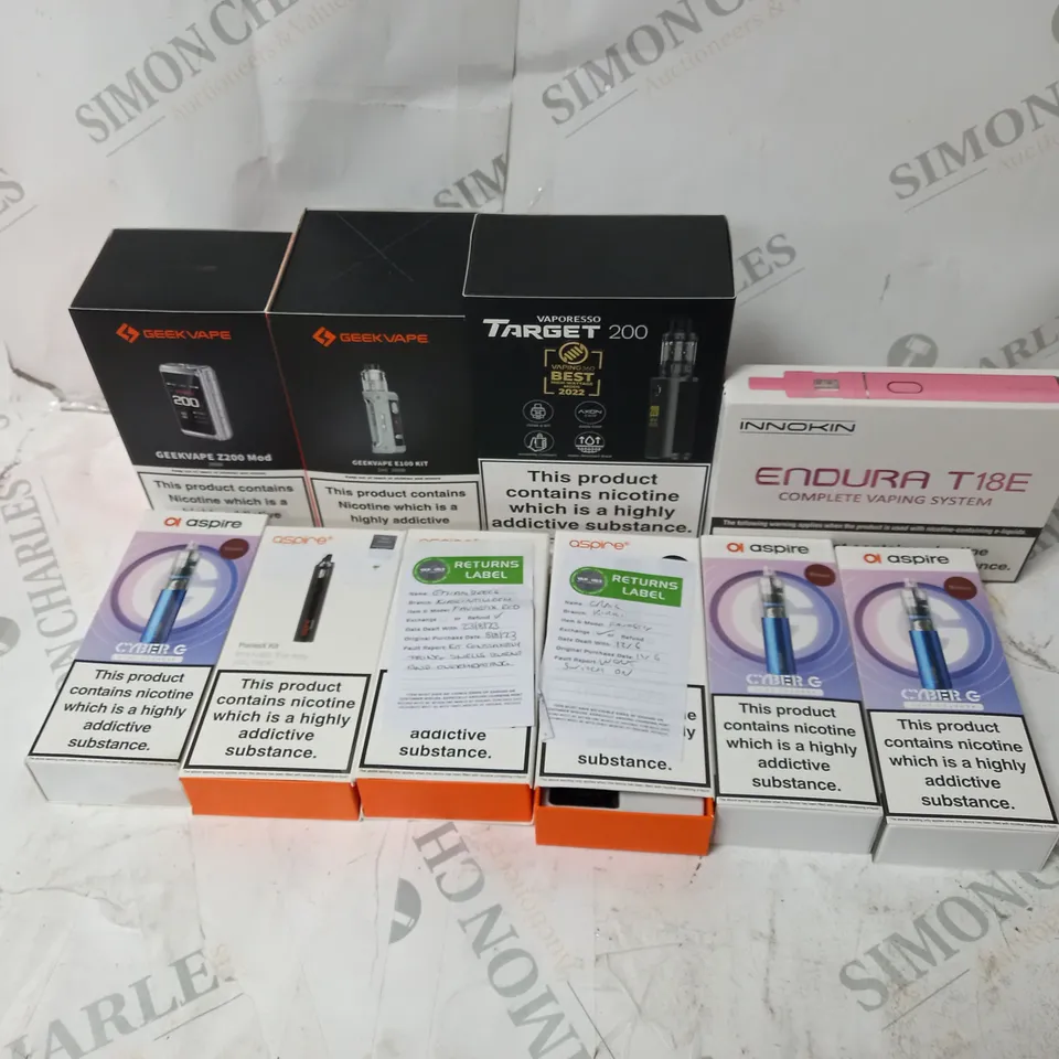 BOX OF APPROXIMATELY 10 ASSORTED E-CIG PRODUCTS TO INCLUDE ASPIRE, GEEKVAPE, INNOKIN 