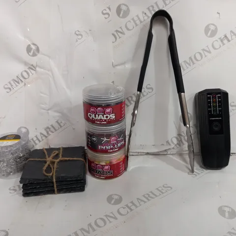 BOX OF APPROXIMATELY 9 ASSORTED ITEMS TO INCLUDE - PUSHPINS 200 - KITCHEN TOUNGES - SLATE PLACE MATS ECT