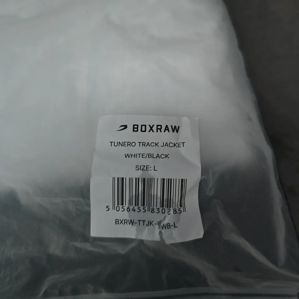 BOXRAW TUNERO TRACK JACKET - WHITE/BLACK - SIZE L. BAGGED
