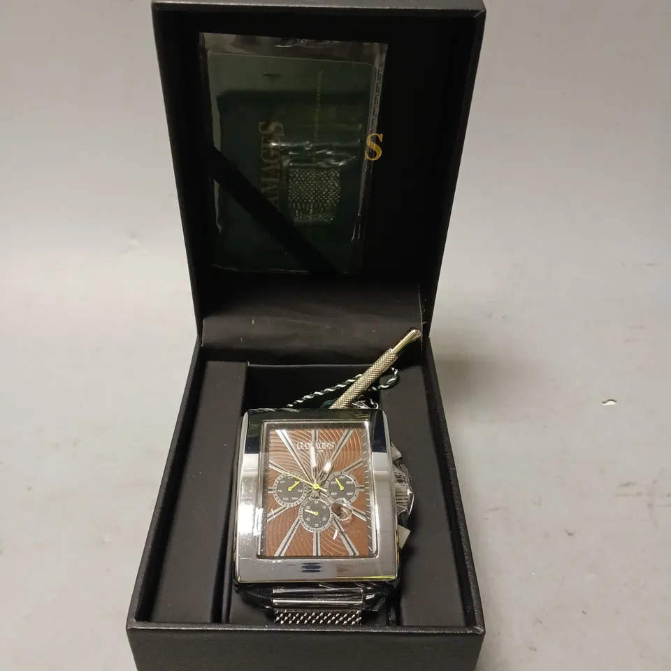 GAMAGES EXCLUSIVE BROWN DIAL STAINLESS STEEL CASE WATCH